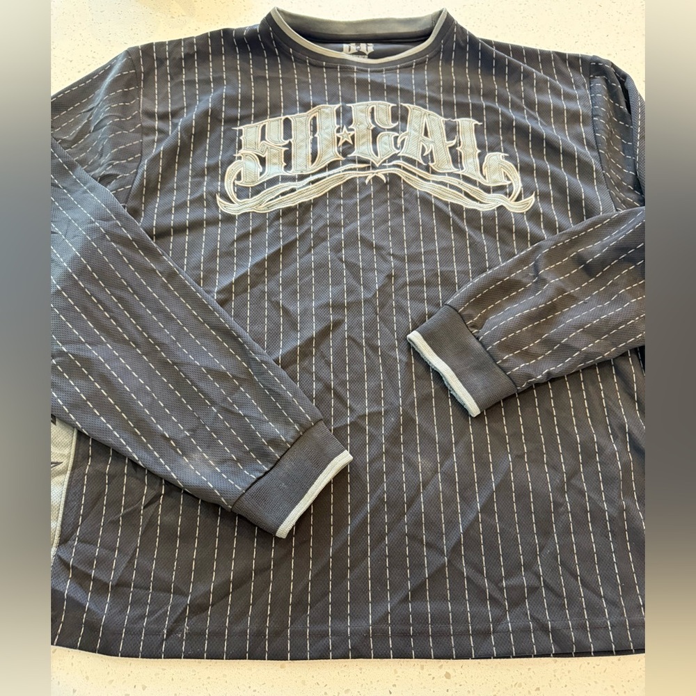 XXXL Vintage So cal Athletics Men's Black Pinstripe Long Sleeve Shirt Graphic 3X
